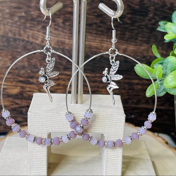 Silver FAIRY EARRINGS BELIEVE in MAGIC hoop FAIRY CRYSTAL BALL EARRINGS new - Picture 2 of 10